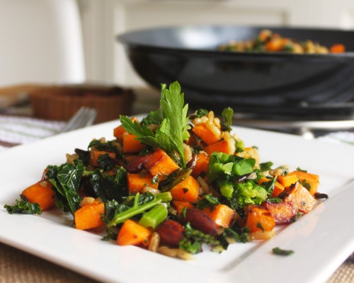Cookin’ Greens Sautéed Kale, Caramelized Sweet Potato & Wild Rice