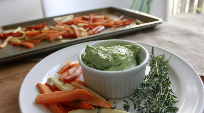 Cookin’ Greens Spinach & Artichoke Heart Dip with Root Vegetable Chips