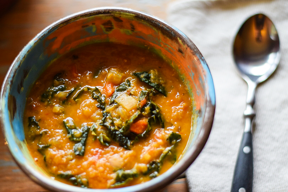 Spinach and Red Lentil Soup